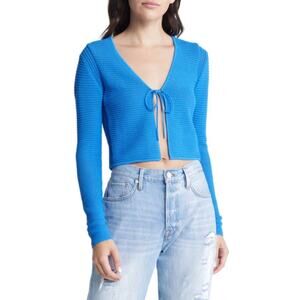 Frame Crochet Tie Front Cropped Cardigan in Provence Blue